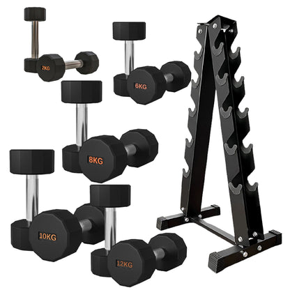 Premium Round Hex Dumbbells – Rubber-Coated, Knurled Grip, Anti-Roll Design – Singles, Pairs, Sets & Optional Rack
