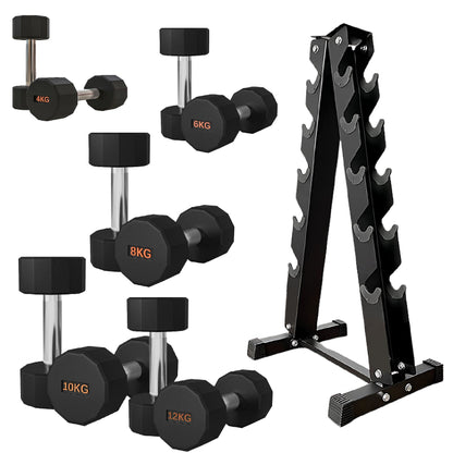 Premium Round Hex Dumbbells – Rubber-Coated, Knurled Grip, Anti-Roll Design – Singles, Pairs, Sets & Optional Rack