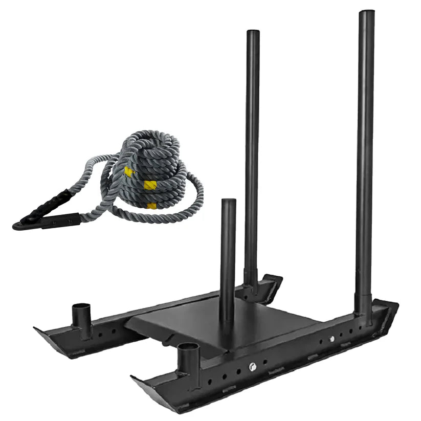 Black metal pull-up bar with resistance rope on a white background
