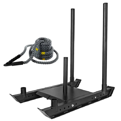 Black metal pull-up bar with resistance rope on a white background