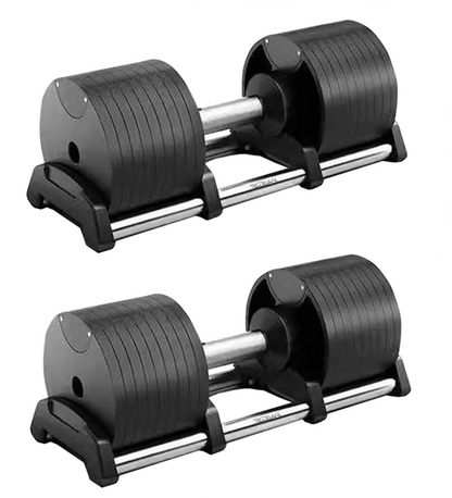 Pair of adjustable dumbbells on a white background