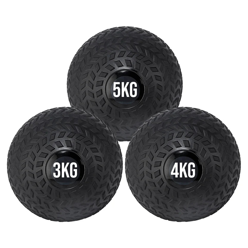 Three black weighted balls with 3kg, 4kg, and 5kg labels on a white background
