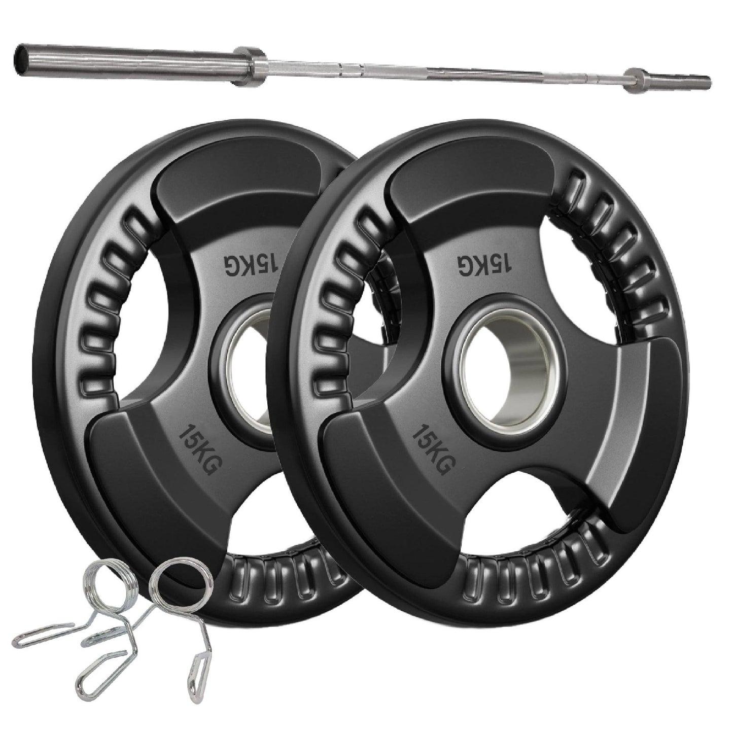 Tri-Grip Olympic Weight Plates – 2'' Rubber-Coated Cast Iron, Premium Quality for Home & Commercial Gyms
