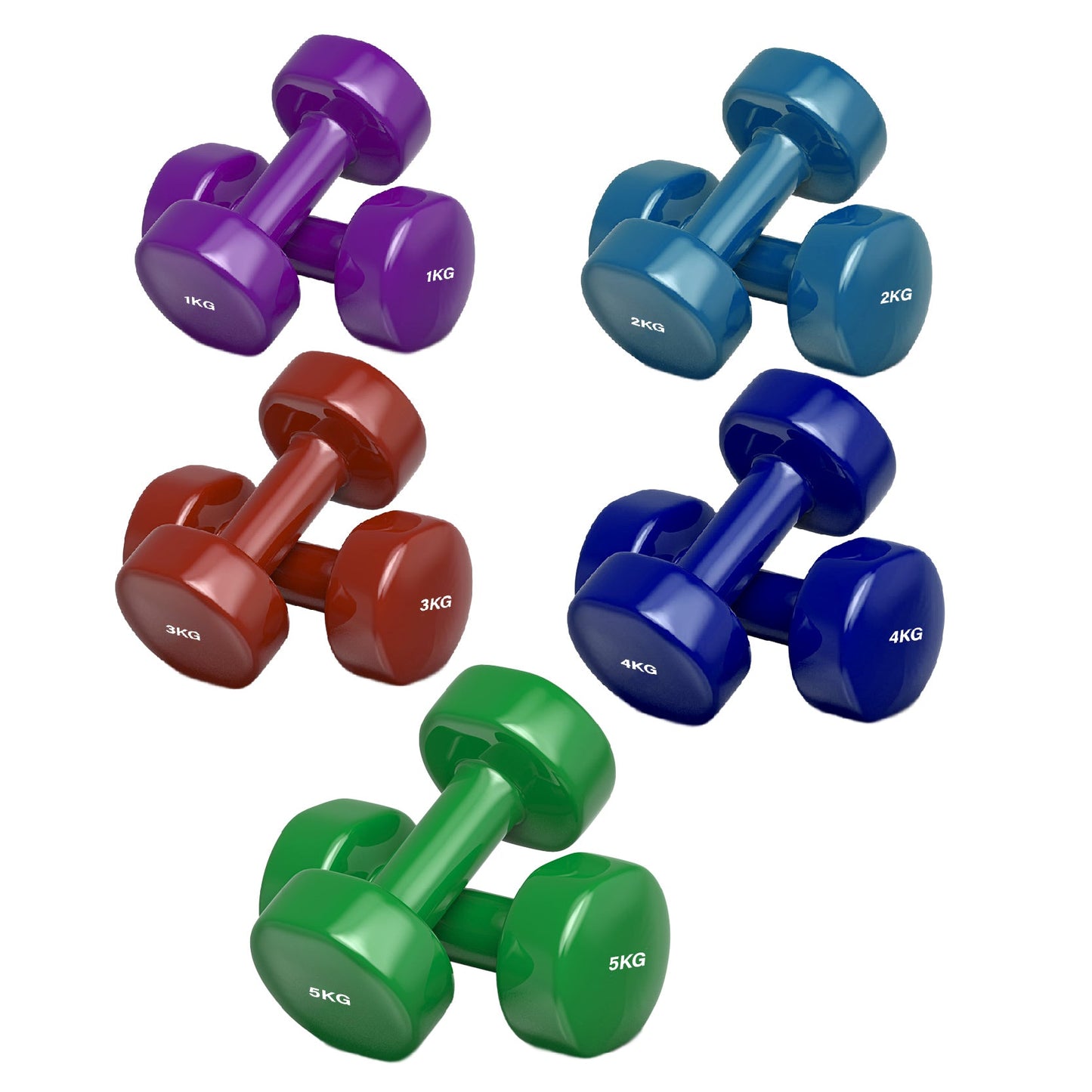 Neoprene Vinyl Dumbbell Set – Multi-Coloured Hex Hand Weights, Non-Slip Design, 6kg–38kg for Home Workouts