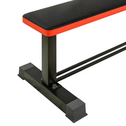 Black weight bench with red edge on a white background