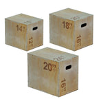 Three wooden boxes with varying sizes and measurements on a white background