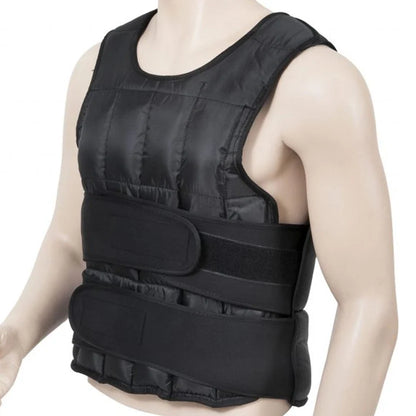 Black weighted vest on a mannequin against a white background