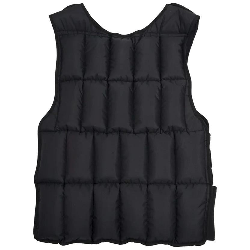Black puffer vest on a white background