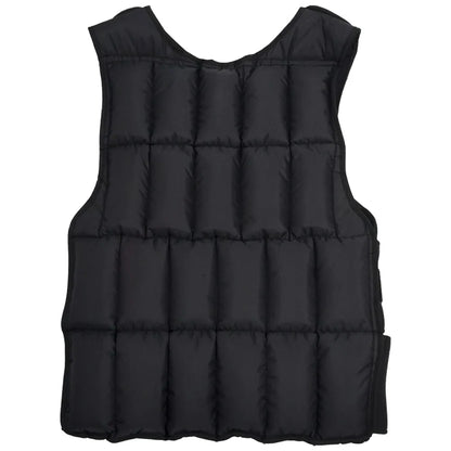 Black puffer vest on a white background