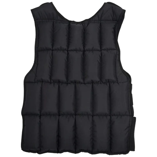 Black puffer vest on a white background
