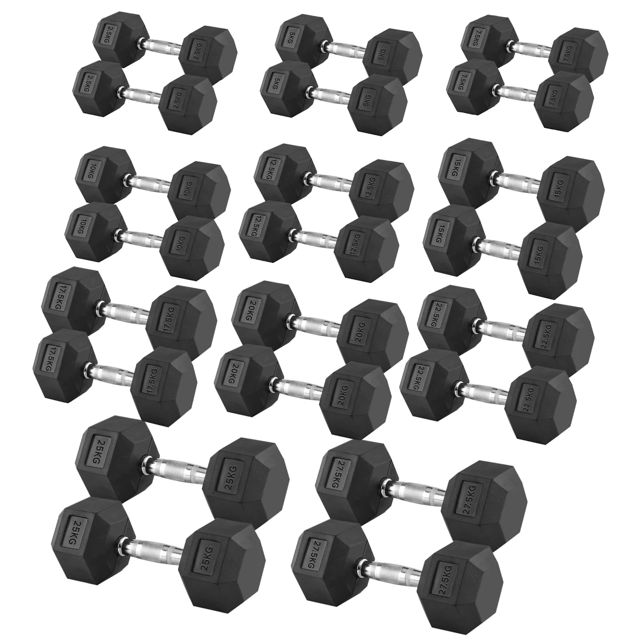 Premium Hex Dumbbells – Professional Rubber Coated Weights, Anti-Roll Design, Pairs or Sets to 60kg for Home Gym Strength Training