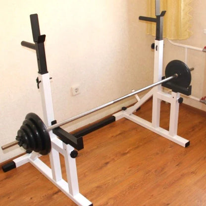 Adjustable Squat & Bench Press Rack 2.0 – Heavy-Duty Steel Frame with Multi-Position Spotter Arms, Dip Bars & Plate Storage for Home Gym Strength Training