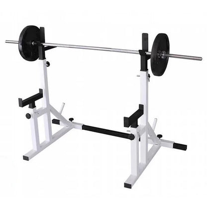 Adjustable Squat & Bench Press Rack 2.0 – Heavy-Duty Steel Frame with Multi-Position Spotter Arms, Dip Bars & Plate Storage for Home Gym Strength Training